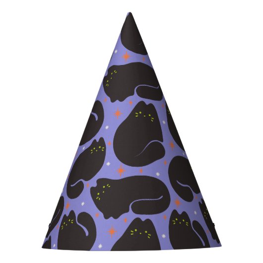 Retro-Schwarze Katze in Lila Partyhütchen (Vorderseite)