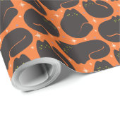 Retro-Schwarze Katze in Orange Geschenkpapier (Rolleneckpunkt)