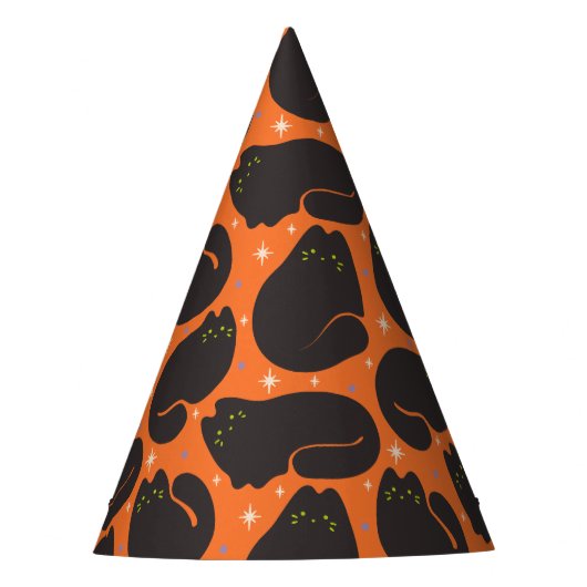 Retro-Schwarze Katze in Orange Partyhütchen (Vorderseite)