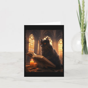Retro schwarze Katze liest Buch Vintage Halloween Karte
