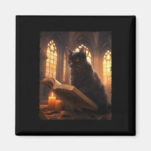 Retro schwarze Katze liest Buch Vintage Halloween  Magnet