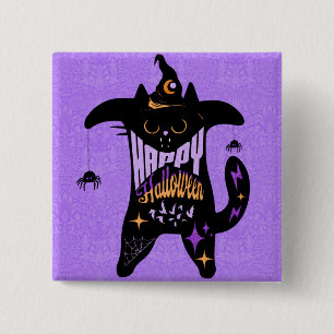 Retro schwarze Katze lustiges Halloween   Button
