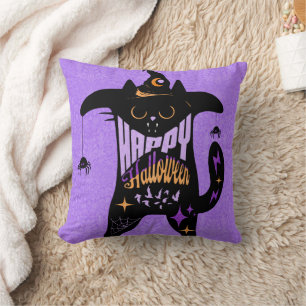 Retro schwarze Katze lustiges Halloween Kissen