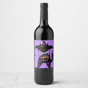 Retro schwarze Katze lustiges Halloween  Weinetikett