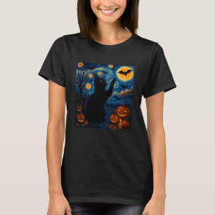 Retro-Schwarze Katze mit Kürbissen Halloween-Kostü T-Shirt