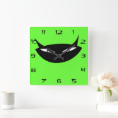 Retro Schwarze Katze mit Zahlen Quadratische Wanduhr (Zuhause)