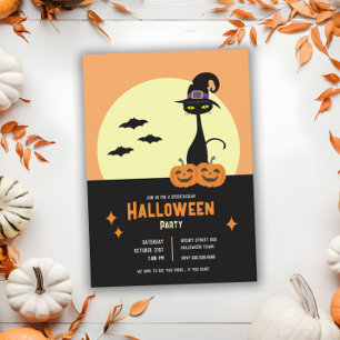 Retro-Schwarze-Katze-Personalisierte-Halloween-Par Einladung