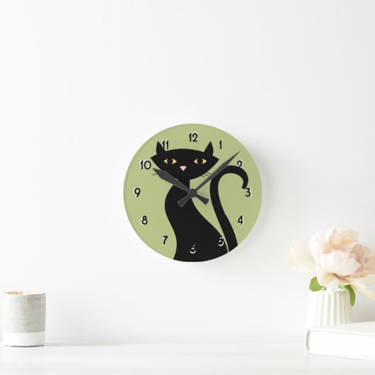 Retro-Schwarze Katze Runde Wanduhr (Zuhause)