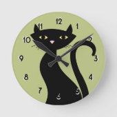 Retro-Schwarze Katze Runde Wanduhr (Vorderseite)