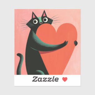 Retro schwarze Katze umarmt Herz Süß Aufkleber