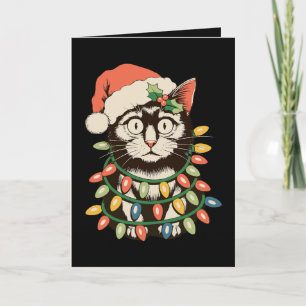 Retro-Schwarze Katze Weihnachtsbeleuchtung Lustige Feiertagskarte