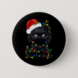 Retro schwarze Katze Weihnachtslicht lustige Katze Button