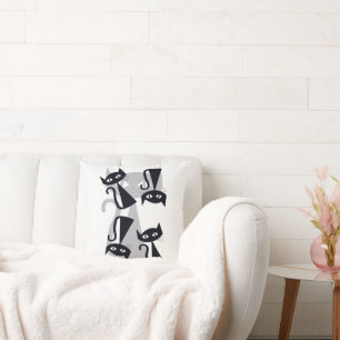 Retro, schwarze Katzen der Mitte des Jahrhunderts Kissen