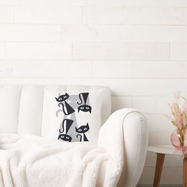 Retro, schwarze Katzen der Mitte des Jahrhunderts Kissen (Liege)