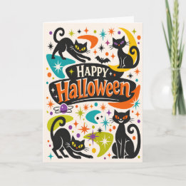 Retro-Schwarze Katzen Halloween Karte