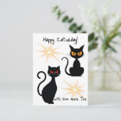 Retro schwarze Katzen mit Sternexplosion - bearbei Postkarte (Stehend Vorderseite)