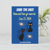 Retro schwarze Katzen mit Sternexplosion/Save the Einladung (Stehend Vorderseite)