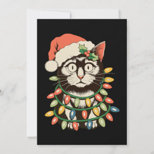 Retro Schwarze Katzen-Weihnachtslichter Lustige We Feiertagskarte