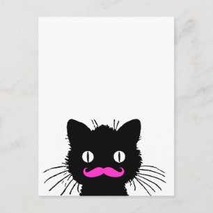 RETRO SCHWARZE KATZFUNNIERENDE PINKMUSTACHE POSTKARTE