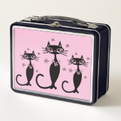 RETRO SCHWARZE KATZPINK METAL LUNCHBOXE METALL BROTDOSE (Vorderseite)