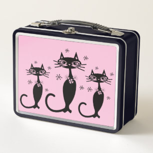 RETRO SCHWARZE KATZPINK METAL LUNCHBOXE METALL BROTDOSE