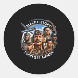Retro schwarze Luftwaffenpiloten schwarze Geschich Runder Aufkleber