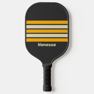 Retro Schwarze Sonne über Streifen mit Namen Pickleball Schläger