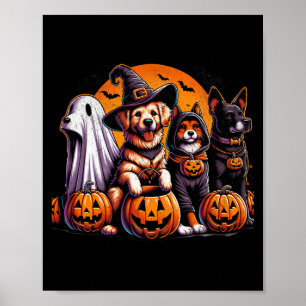 Retro schwarzer Labrador-Hund Halloween-Kürbis Poster