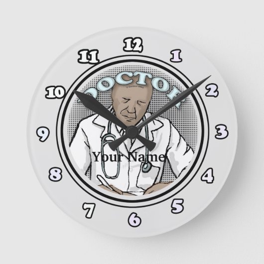 Retro schwarzer männlicher Arzt Runde Wanduhr (Vorderseite)