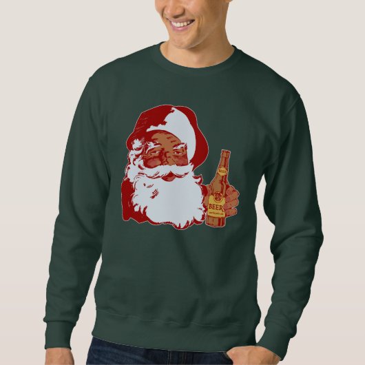 Retro schwarzer Weihnachtsmann mit Bier-lustigem Sweatshirt (Vorderseite)