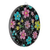 Retro Schwarzes farbenfrohes Blumenmuster Geburtst Dartscheibe (Vorderseite Links)