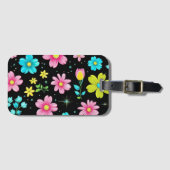 Retro Schwarzes farbenfrohes Blumenmuster Geburtst Gepäckanhänger (Vorderseite (Horizontal))