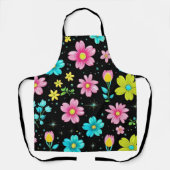 Retro Schwarzes farbenfrohes Blumenmuster Geburtst Schürze (Vorderseite)