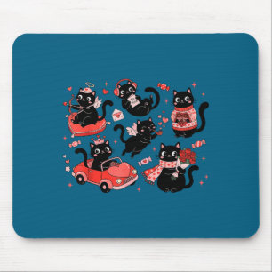 Retro schwarzes Katzenherz Valentinstag Süße Katze Mousepad