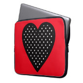 Retro schwarzes Tupfen-Herz auf rotem Hintergrund Laptopschutzhülle (Vorderseite Links)
