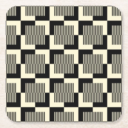 Retro Schwarzes u. TAN-Muster Rechteckiger Pappuntersetzer (Vorderseite)