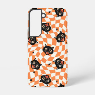 Retro-Schwarzkatze-Orange-Karomuster Samsung Galaxy Hülle
