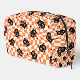 Retro-Schwarzkatze-Orange-Karomuster Waschbeutel