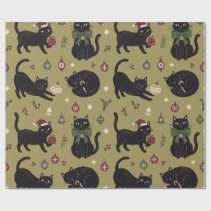 Retro-Schwarzkatzen-Weihnachtsmuster Vintage-Feier Geschenkpapier
