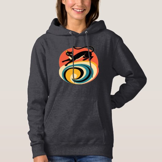 Retro-Schwarzkatzenkunst Hoodie (Vorderseite)