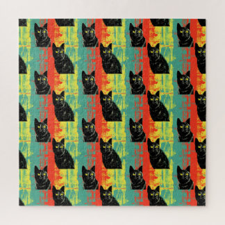 Retro Schwarzkatzenmuster Puzzle