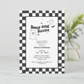 Retro-Schwarzweiß-Boos und Booze-Halloween-Party Einladung (Stehend Vorderseite)