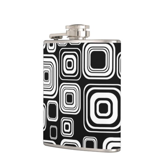 Retro Schwarzweiss-Quadrate Flachmann (Links)