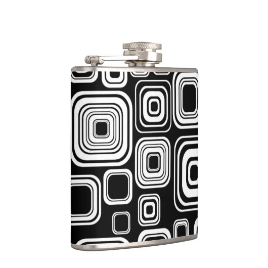 Retro Schwarzweiss-Quadrate Flachmann (Rechts)