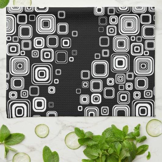 Retro Schwarzweiss-Quadrate Geschirrtuch (Gefaltet)