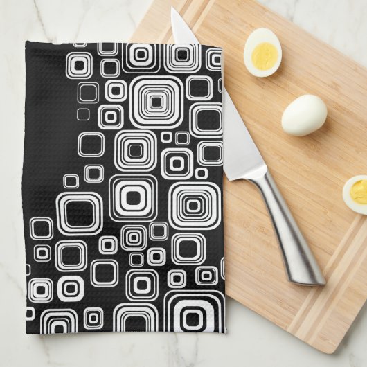 Retro Schwarzweiss-Quadrate Geschirrtuch (Viertel Falte)