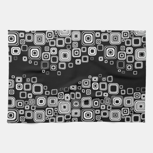 Retro Schwarzweiss-Quadrate Geschirrtuch (Horizontal)