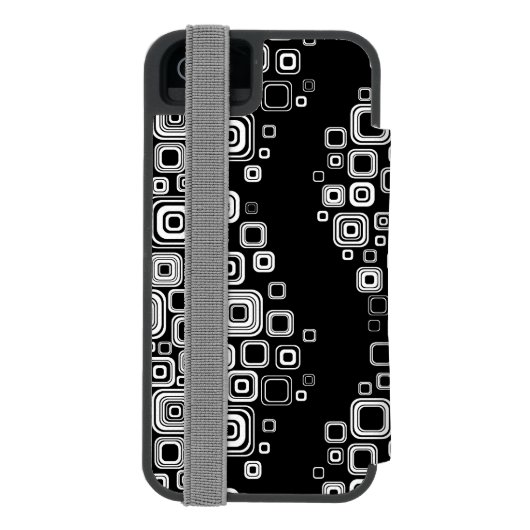 Retro Schwarzweiss-Quadrate Incipio iPhone Geldbeutel-Hülle (Folio Rückseite)