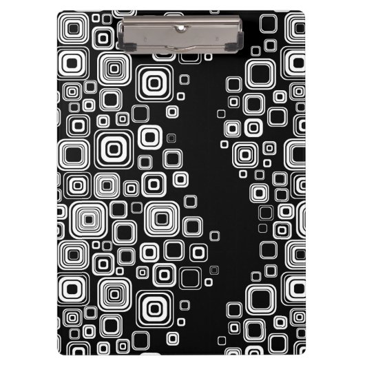 Retro Schwarzweiss-Quadrate Klemmbrett (Vorderseite)