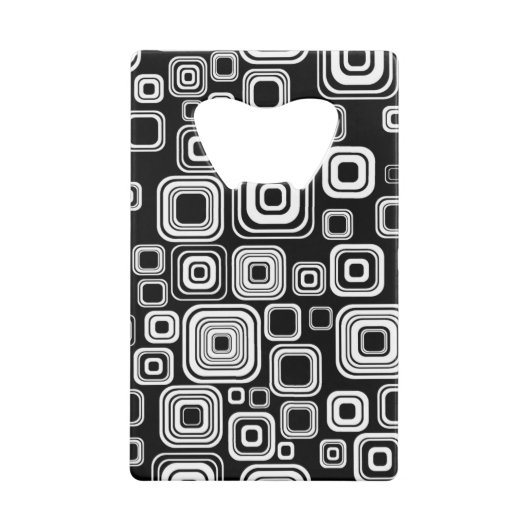 Retro Schwarzweiss-Quadrate Kreditkartenflaschenöffner (Rückseite)